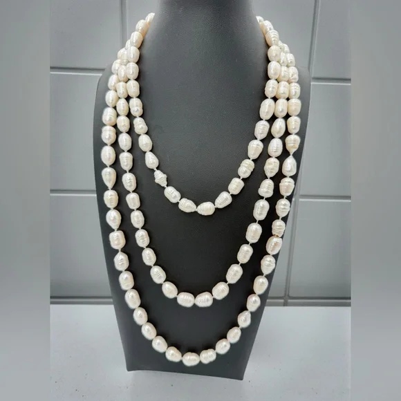 64” Genuine Baroque Pearl Opera Necklace 160g Cream Ivory Statement Piece - Picture 9 of 17